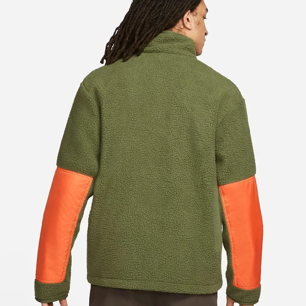 Nike Sportswear Sherpa Fleece Full Zip Jacket Green Orange DD5021 NEW - Picture 8 of 9